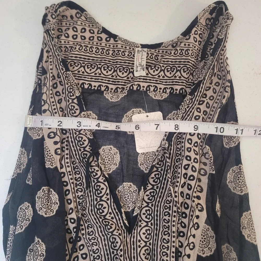 Free People Small Bodysuit Womens Black Beige Medallion Boho Tassel NEW